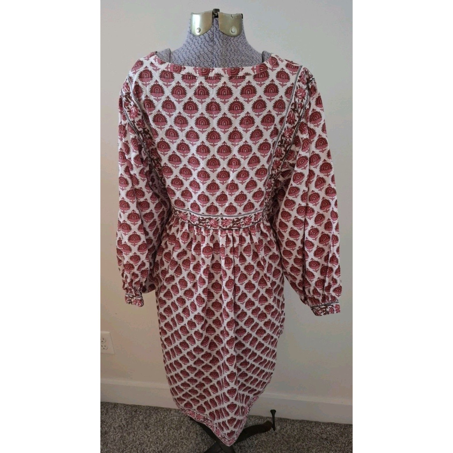 Becasa Dress Womens M/L Burgundy Pink Floral Block Print Cotton Boho Euc — image 4 of 8